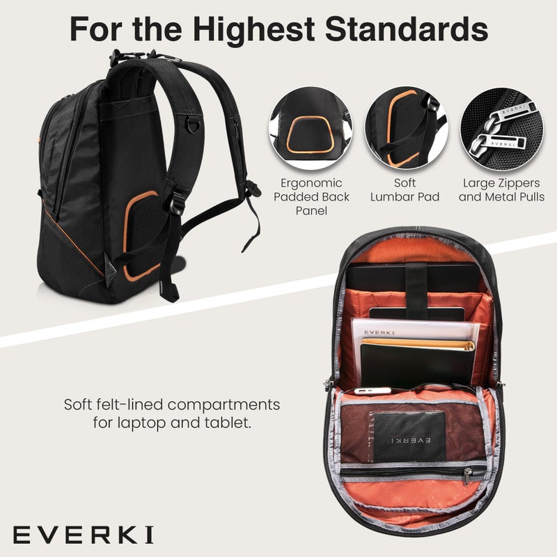EVERKI Glide 17.3 Inch Laptop Backpack for Men & Women - Heavy-Duty, Water-Resistant Bookbag with Reflective Strips for College, Travel or Motorcycle (Black, EKP129) - Image 4